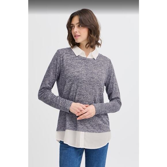 Ann Taylor Factory Tweed V-Neck Faux Layered Top Sweater - Size L - Picture 1 of 7